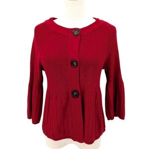Red Ribbed Knit Button Front Cardigan Sweater Y2K RQT Size Juniors L Preppy